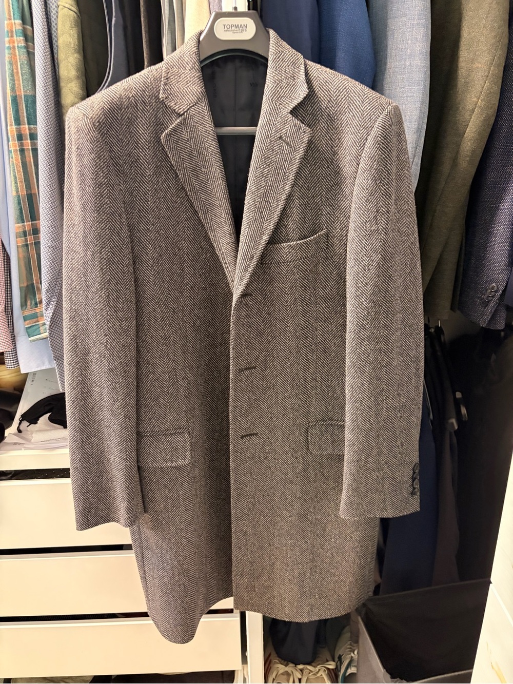 Dolce & Gabbana Gray Herringbone Men's Long Coat